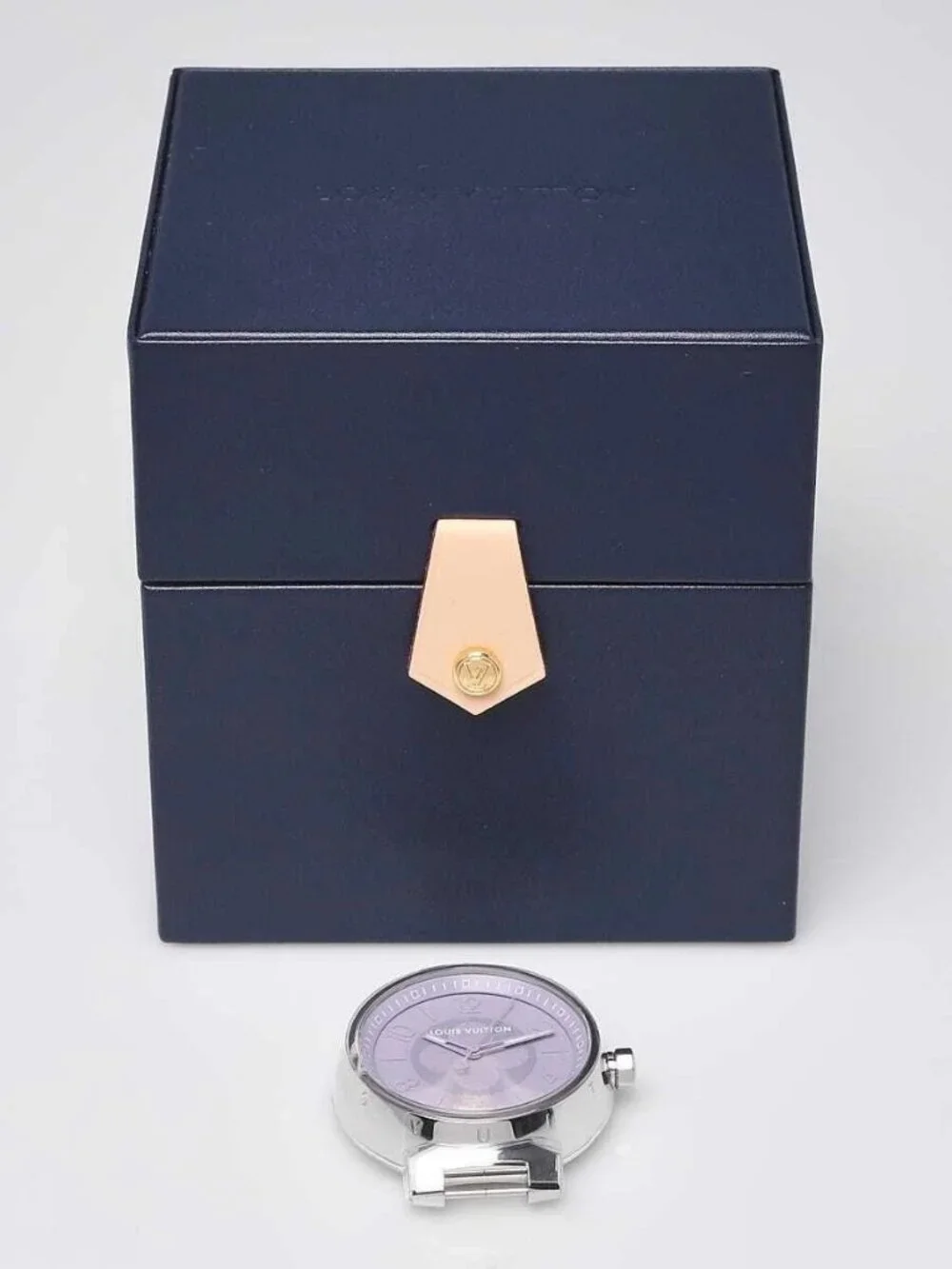 Louis Vuitton 41.5mm Stainless Steel and Lilac Swiss Quartz Tambour Watch Face